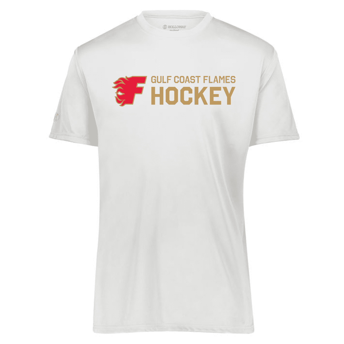 MOM_222818_performance tee GCF hockey logo white Gulf Coast Flames performance tee, hockey logo, white