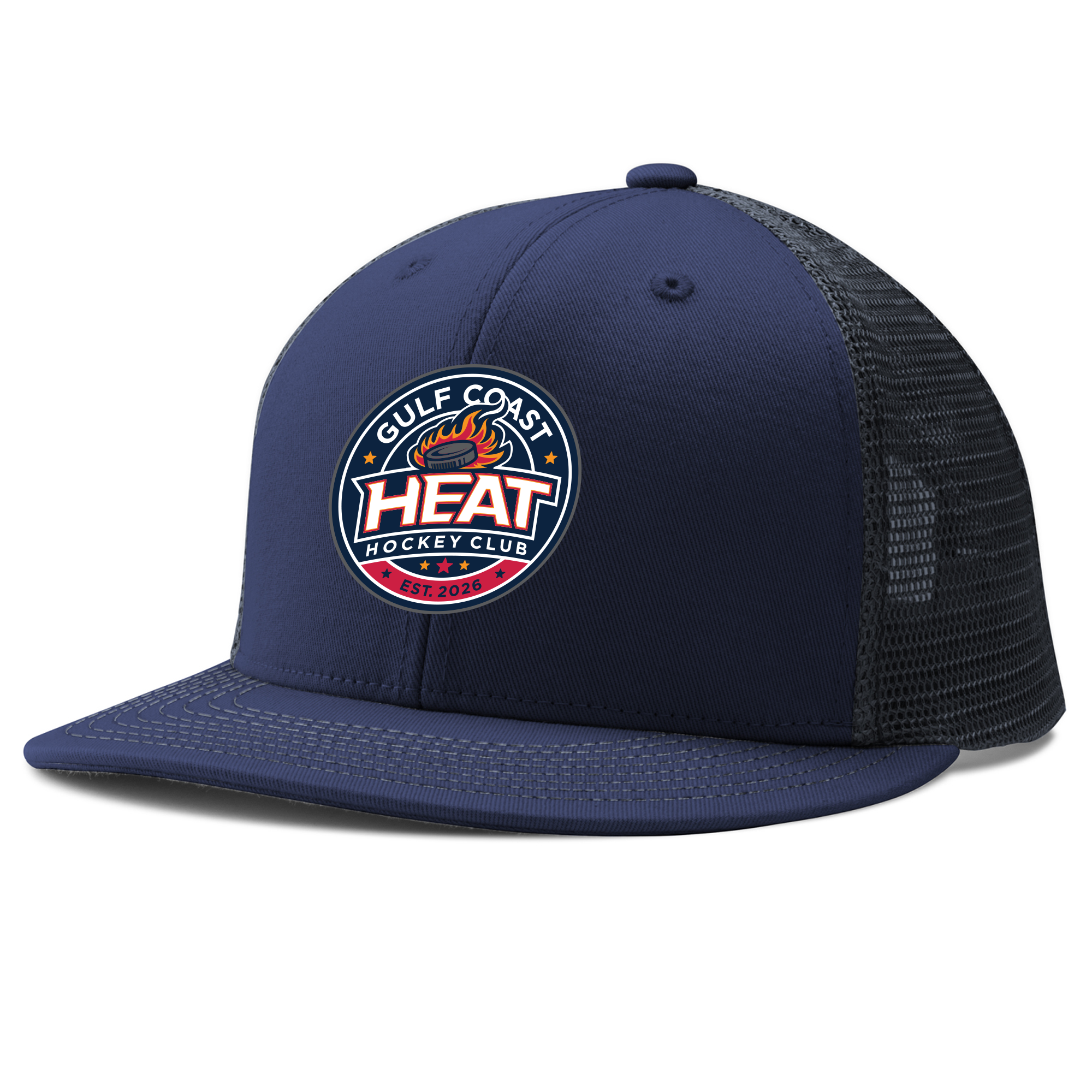 Gulf Coast Heat snapback trucker hat, navy, angle