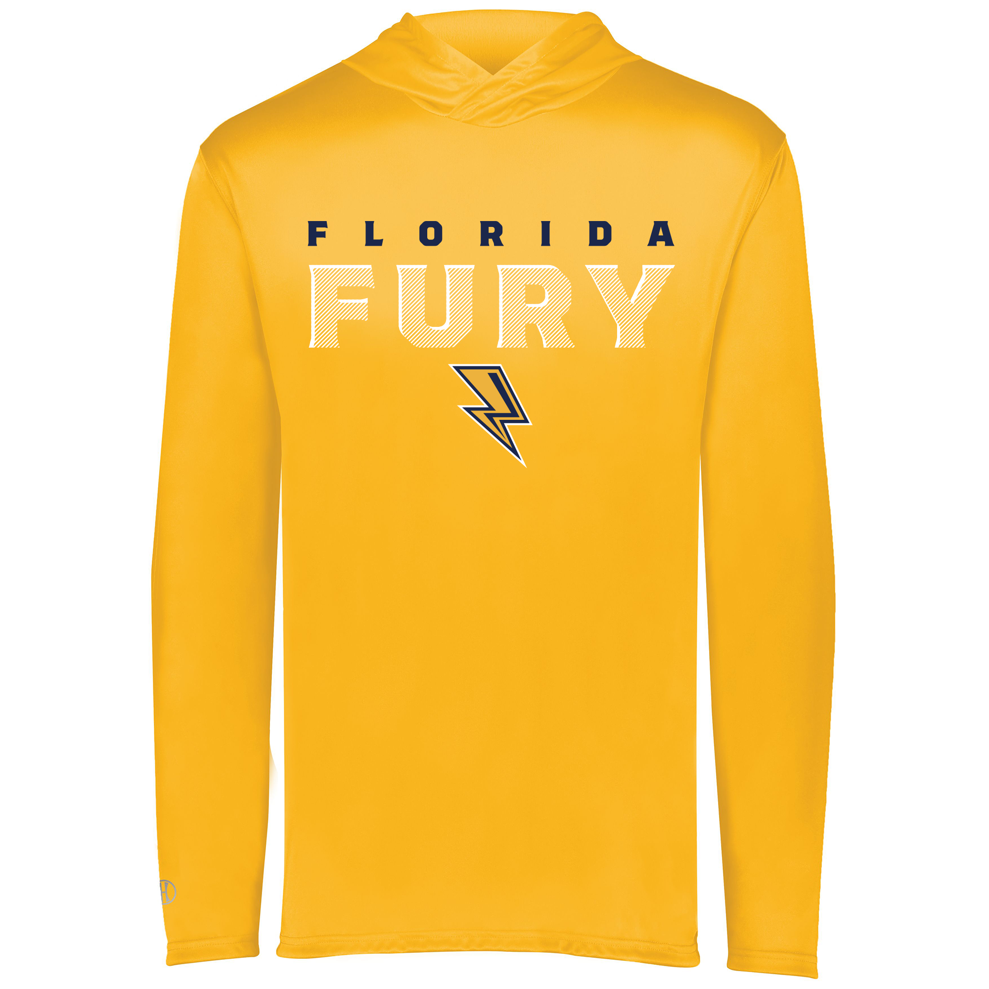 Florida Fury lightweight performance hoodie, 2026 logo 1, gold