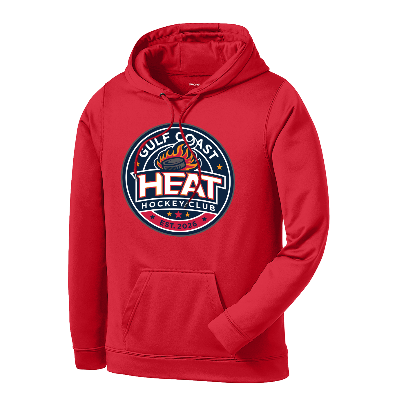 Gulf Coast Heat performance hoodie, deep red