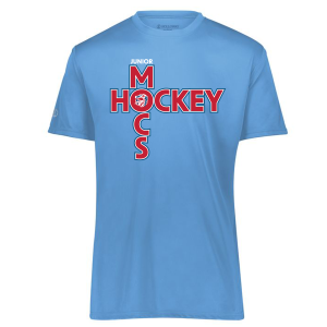 Jr. Mocs performance tee, crossed logo, Columbia blue