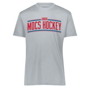 Jr. Mocs performance tee, curved logo, silver
