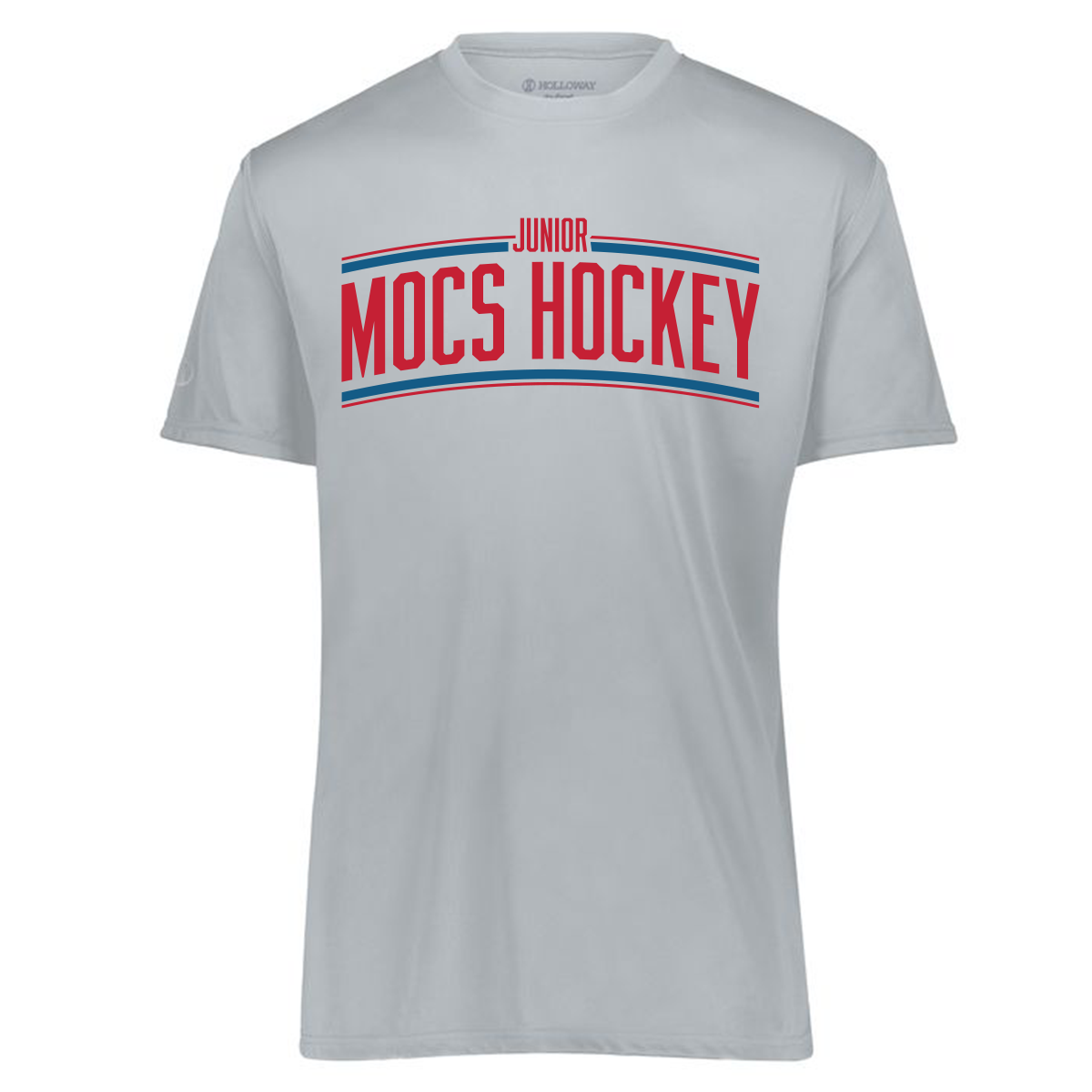 Jr. Mocs performance tee, curved logo, silver