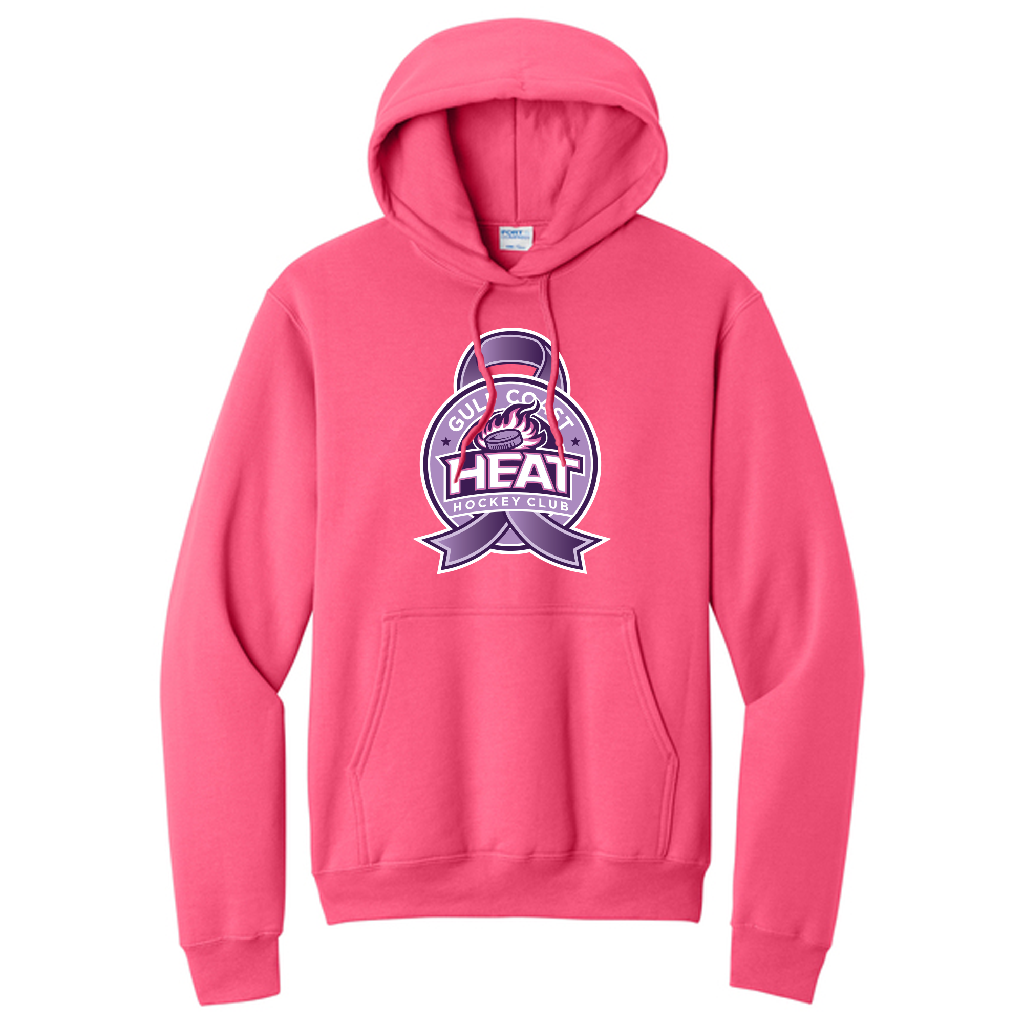 Gulf Coast Heat hooded sweatshirt, ribbon logo, neon pink