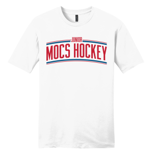 Jr. Mocs unisex cotton tee, curved logo, white