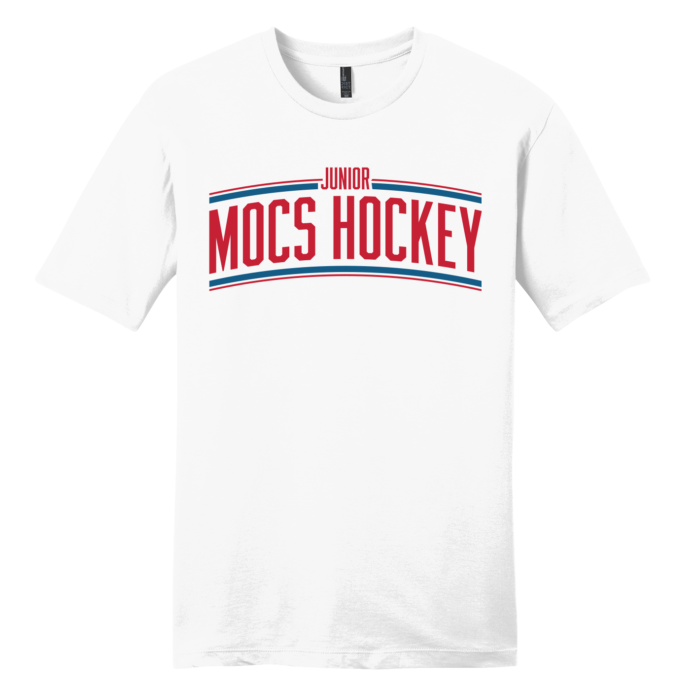 Jr. Mocs unisex cotton tee, curved logo, white