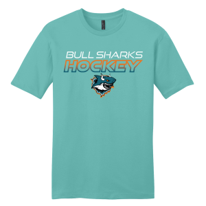 TGH Bull Sharks unisex cotton tee, 2026 hockey logo, eucalyptus blue