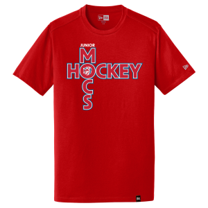 Jr. Mocs crew tee, crossed logo, scarlet