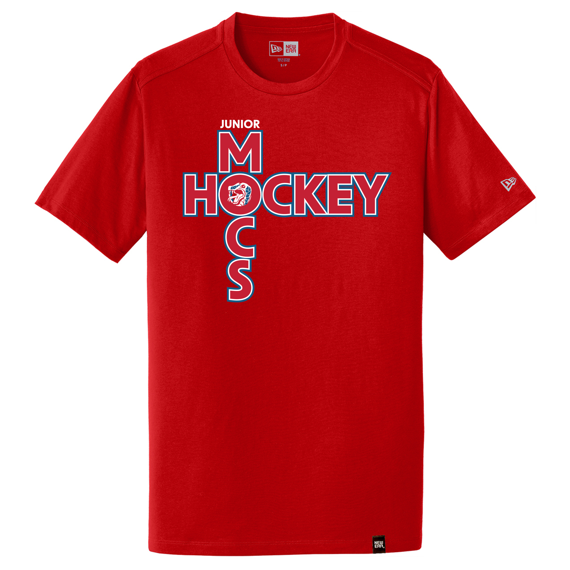 Jr. Mocs crew tee, crossed logo, scarlet
