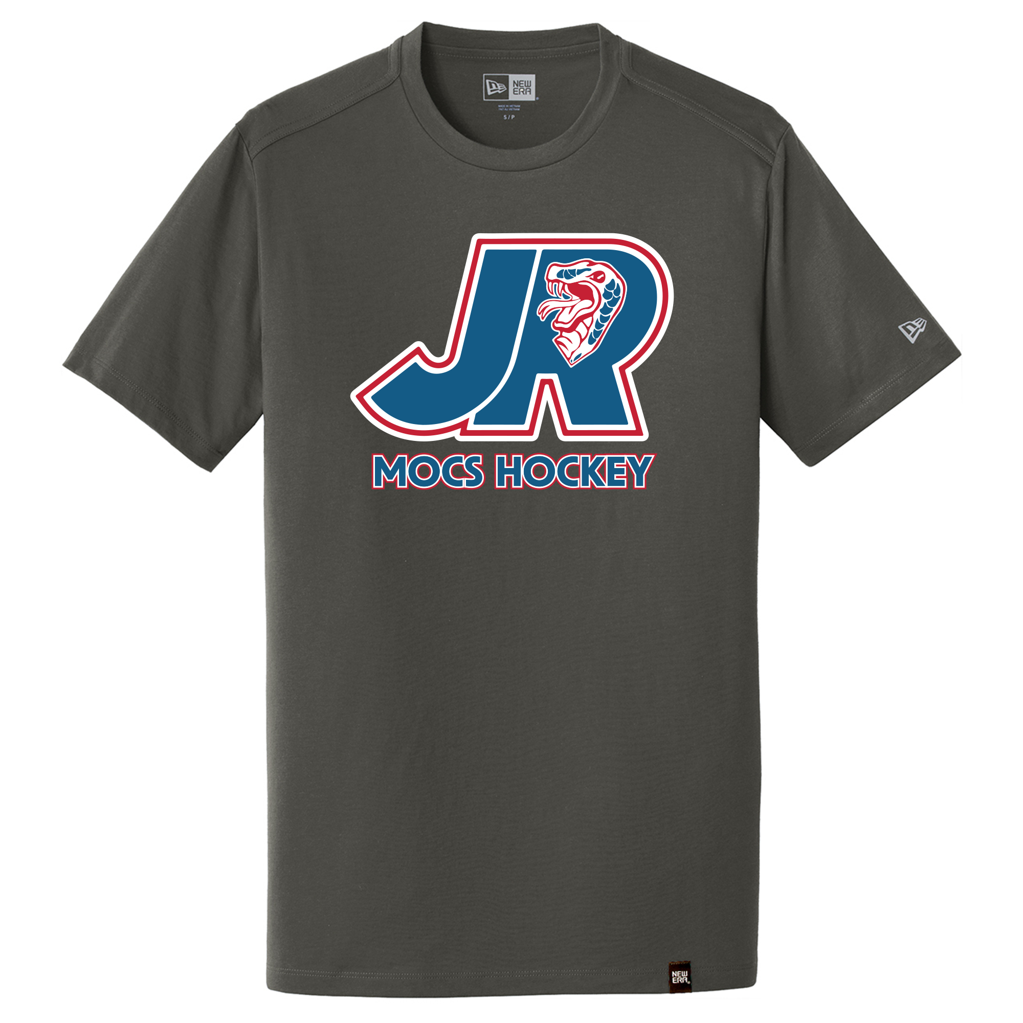 Jr. Mocs crew tee, stacked logo, graphite