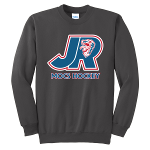 Jr. Mocs crewneck sweatshirt, stacked logo, charcoal