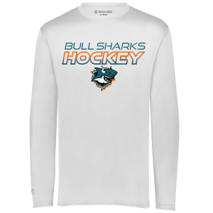 TGH Bull Sharks long sleeve performance tee, hockey logo 2026, white