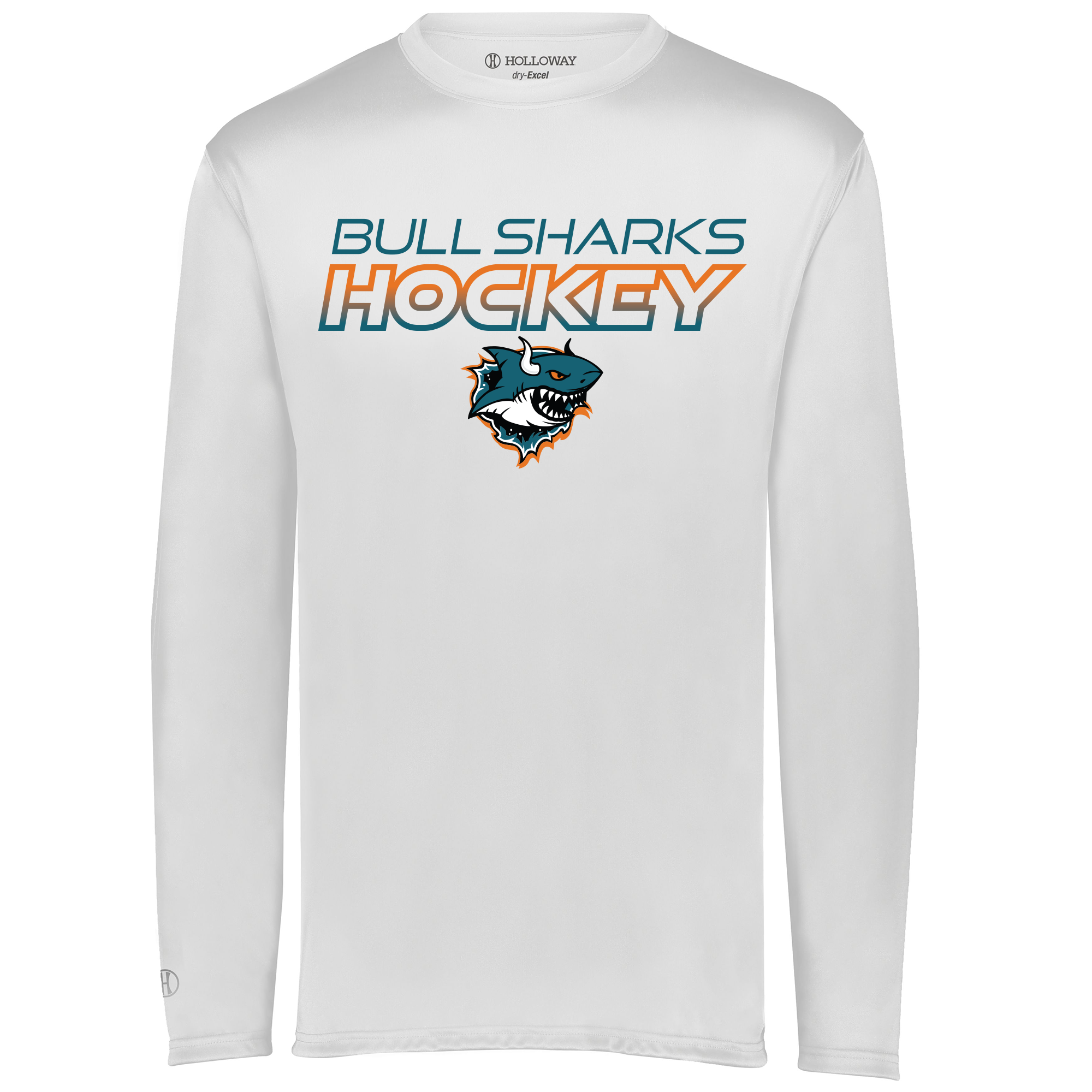 TGH Bull Sharks long sleeve performance tee, hockey logo 2026, white