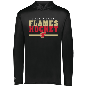 Gulf Coast Flames lightweight performance hoodie, 2026 bar logo, black