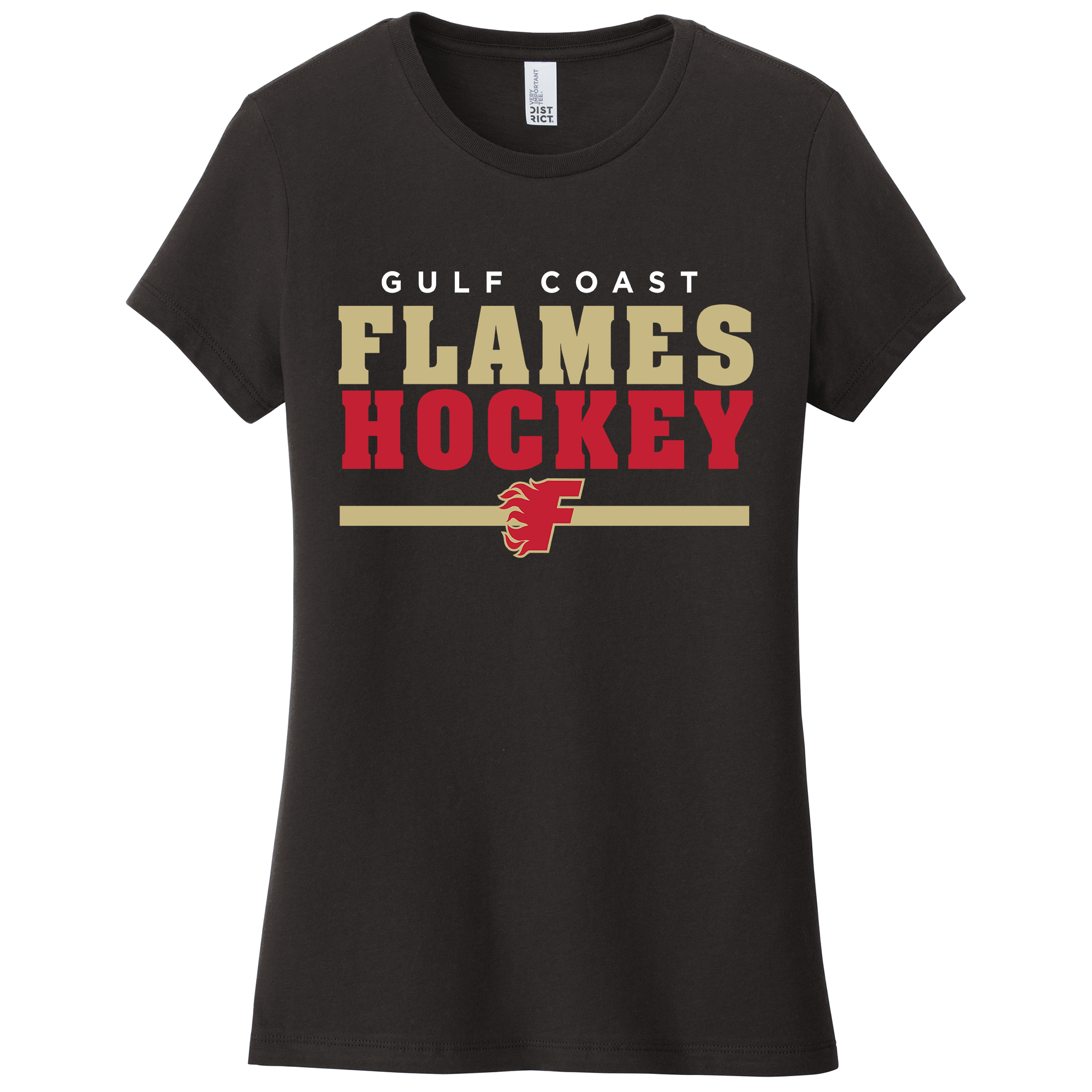 Gulf Coast Flames women's tee, 2026 bar logo, black