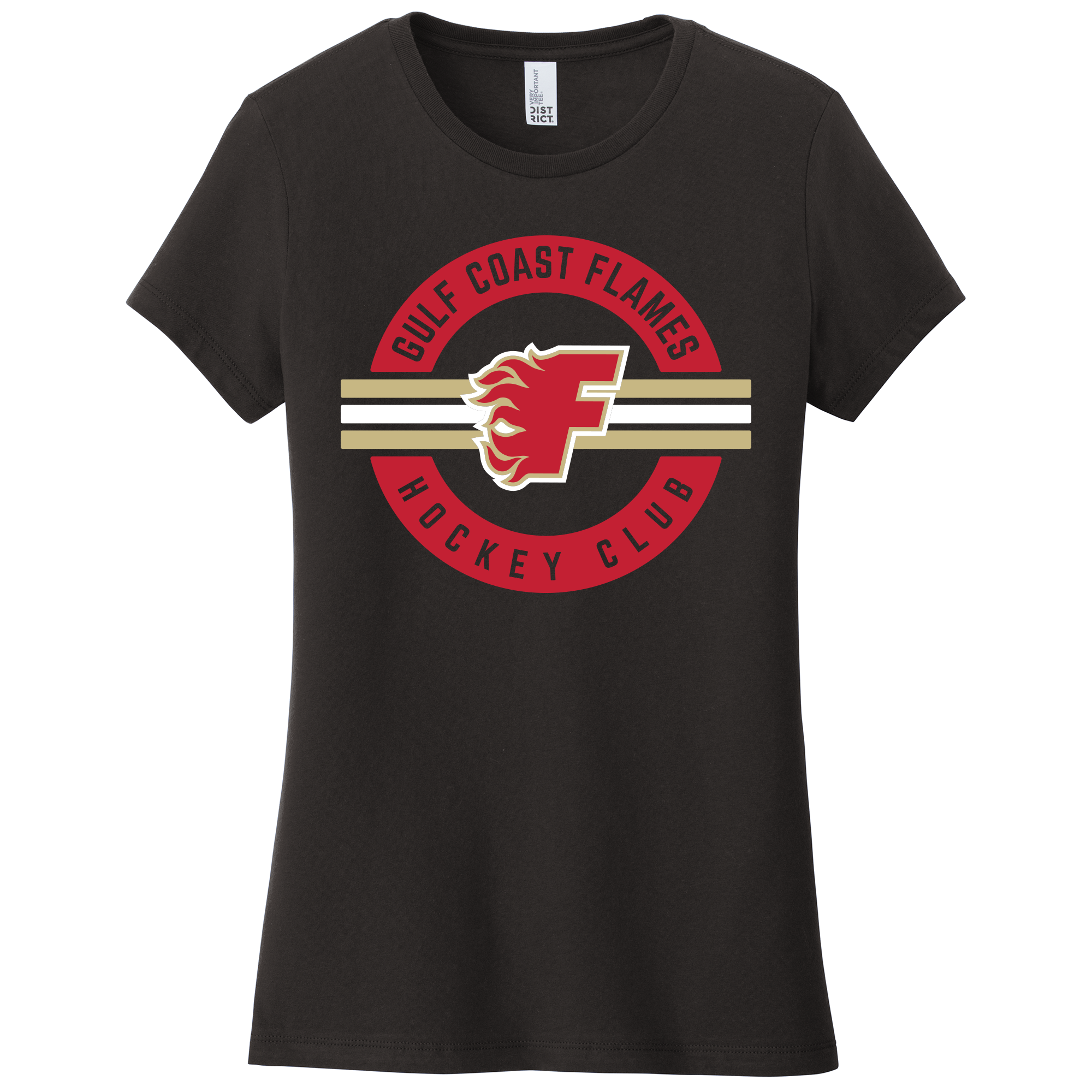 Gulf Coast Flames women's tee, 2026 circle logo, black