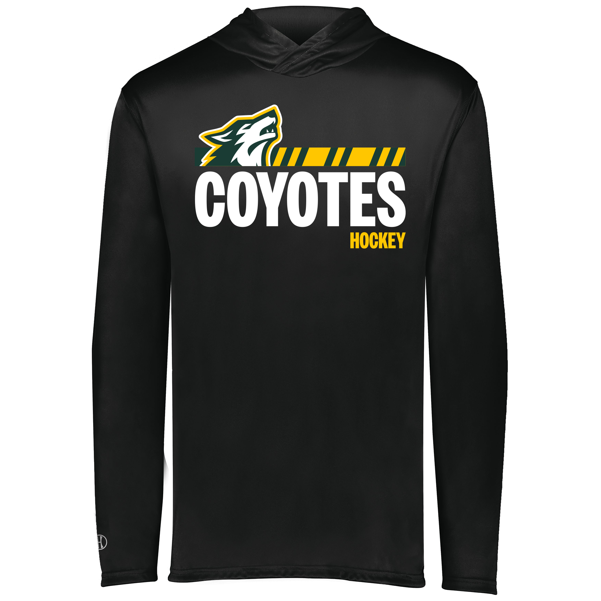 Cypress Creek Coyotes lightweight performance hoodie, stripe logo 1, black