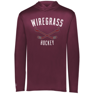 Wiregrass Ranch lightweight performance hoodie, sticks logo 1, maroon