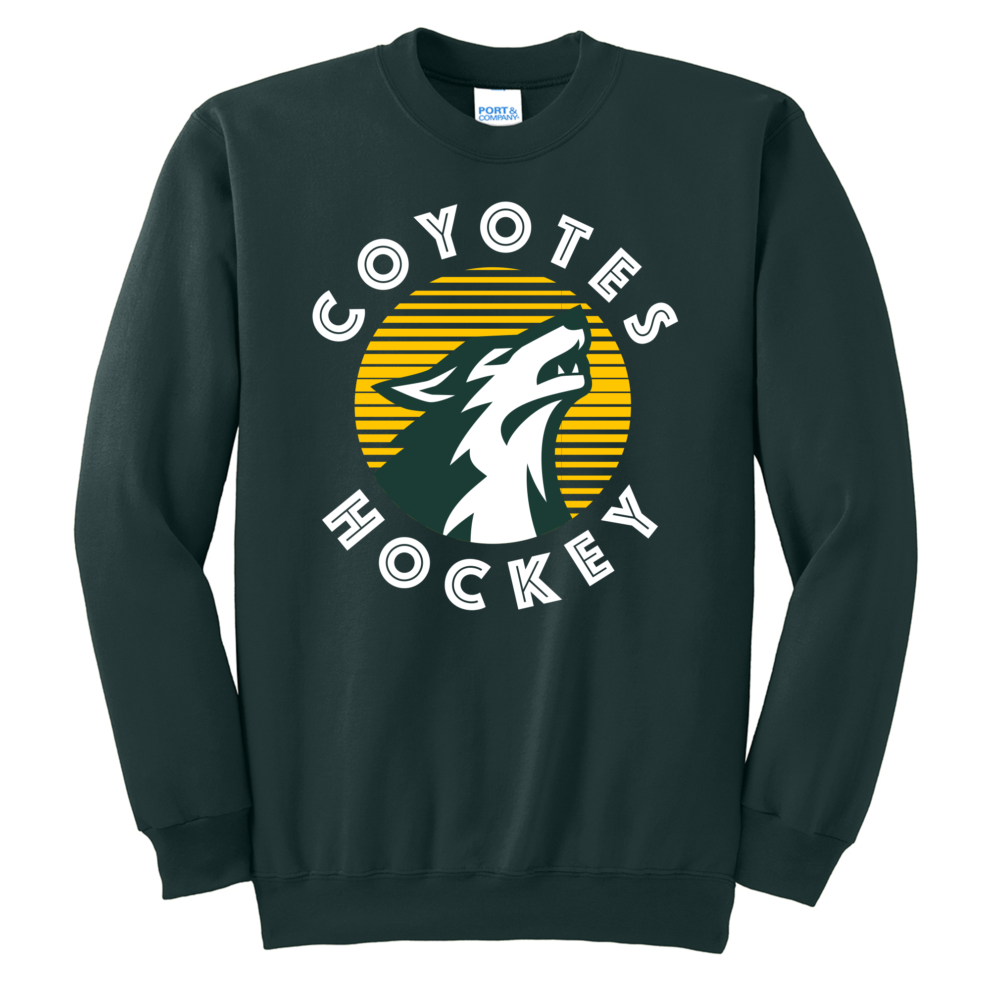 Cypress Creek Coyotes crewneck sweatshirt, circle logo 1, dark green