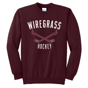 Wiregrass Ranch crewneck sweatshirt, sticks logo 1, maroon
