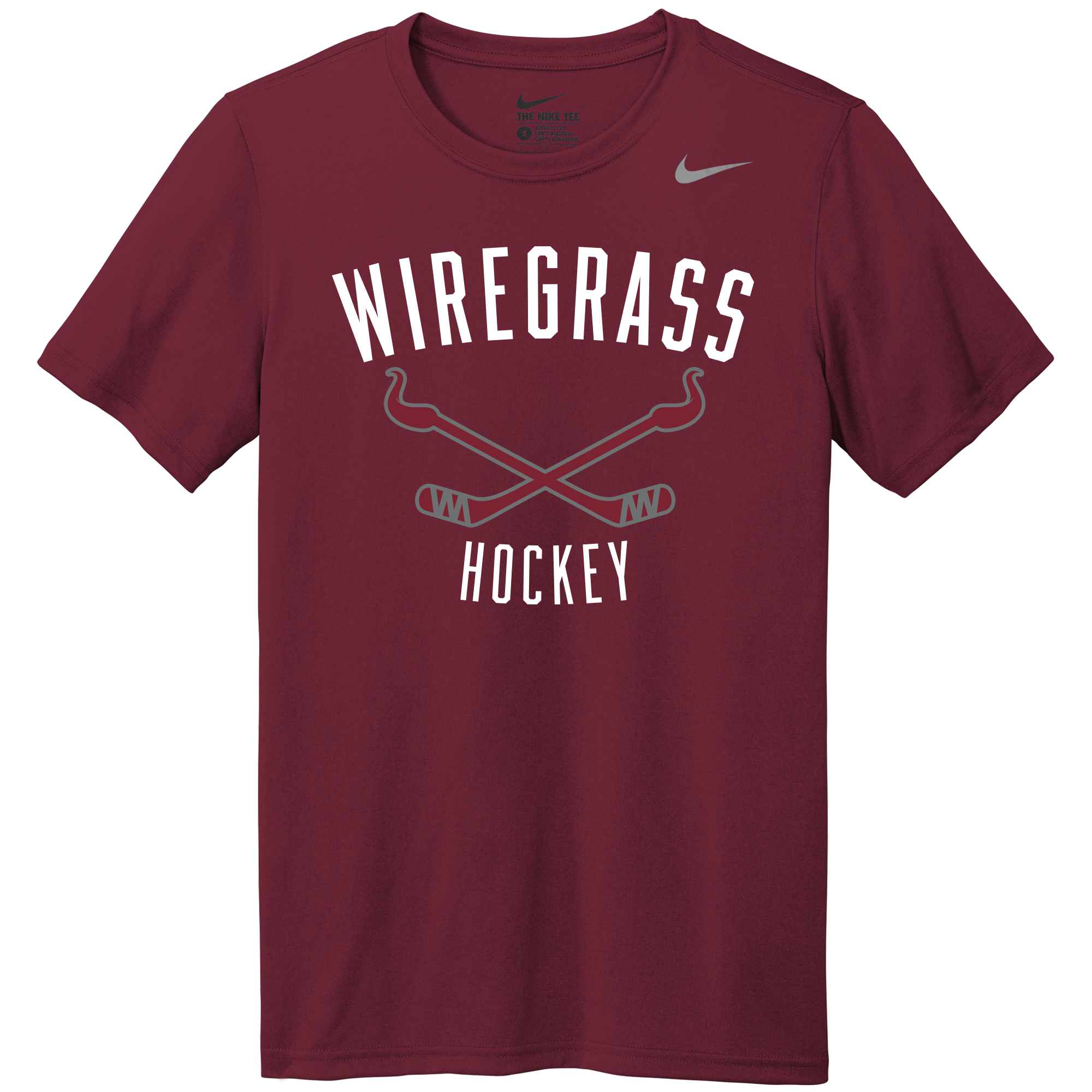 Wiregrass Nike Team Tee, sticks logo 1, deep maroon