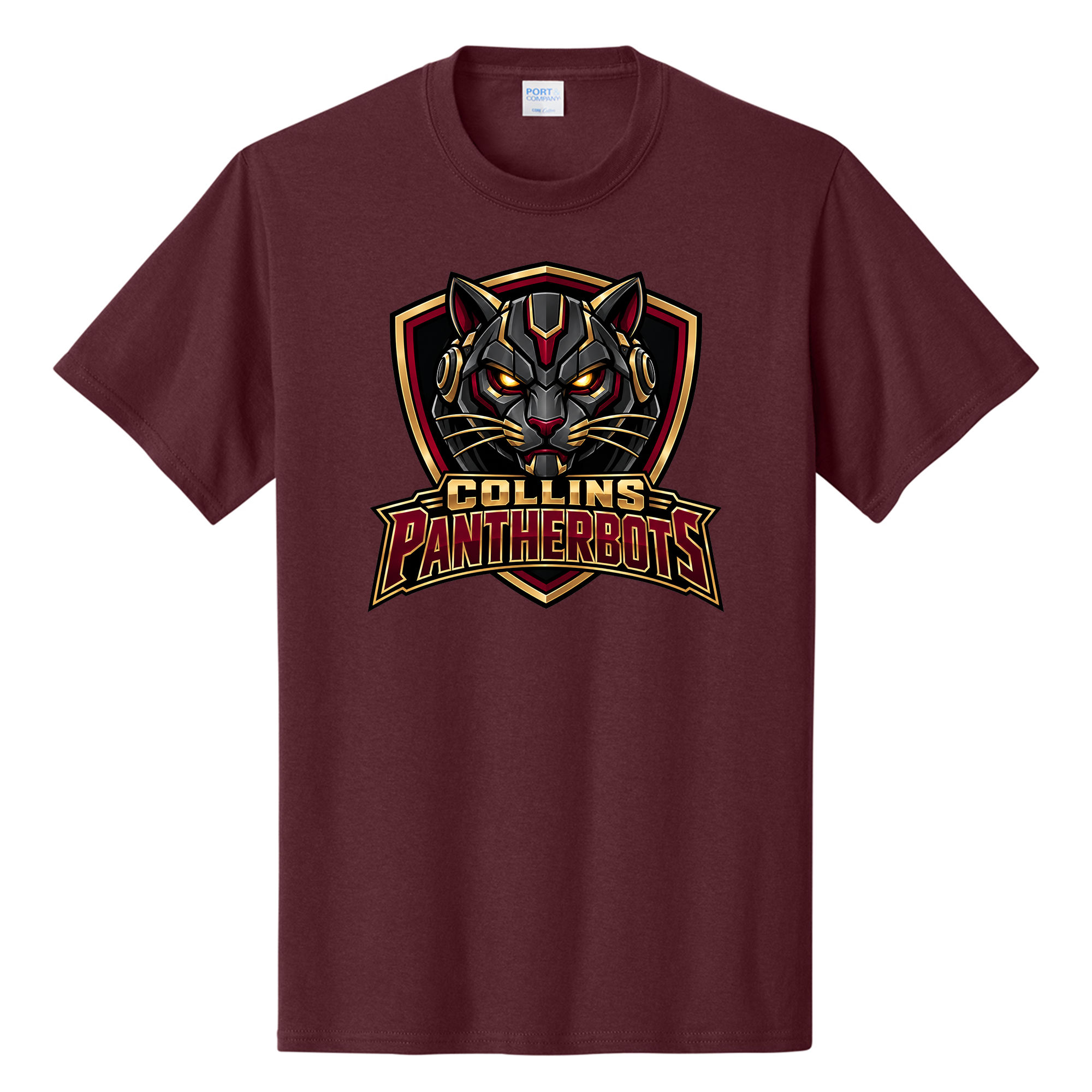 Collins Pantherbots cotton tee, athletic maroon